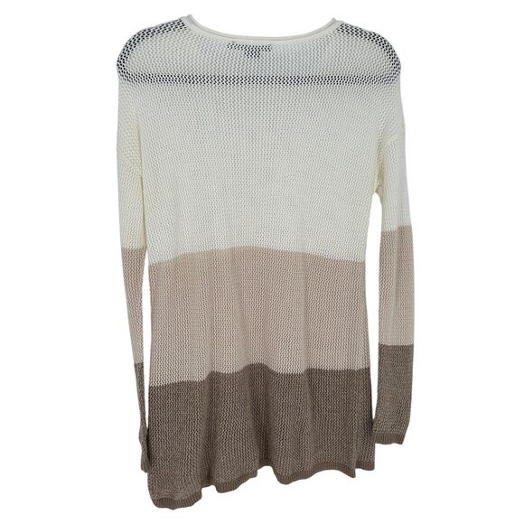 Pendleton Color Block Sweater Open Knit Pink White Brown Relaxed Winter Office M - Picture 2 of 11